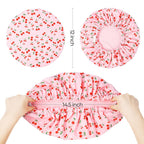 Shower Cap for Women Terry Lined Bath Cap Large Reusable Waterproof Elastic Band Pink Shower Caps for Long Thick Hair Soft Bath Shower Hair Caps