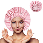 Shower Cap for Women, Double Layer Waterproof Bath Cap, Reusable Hair Protector, Large Waterproof Shower Bonnet Washable Elastic Band Bath Hair Hat for Long Hair, Braids， - Pink