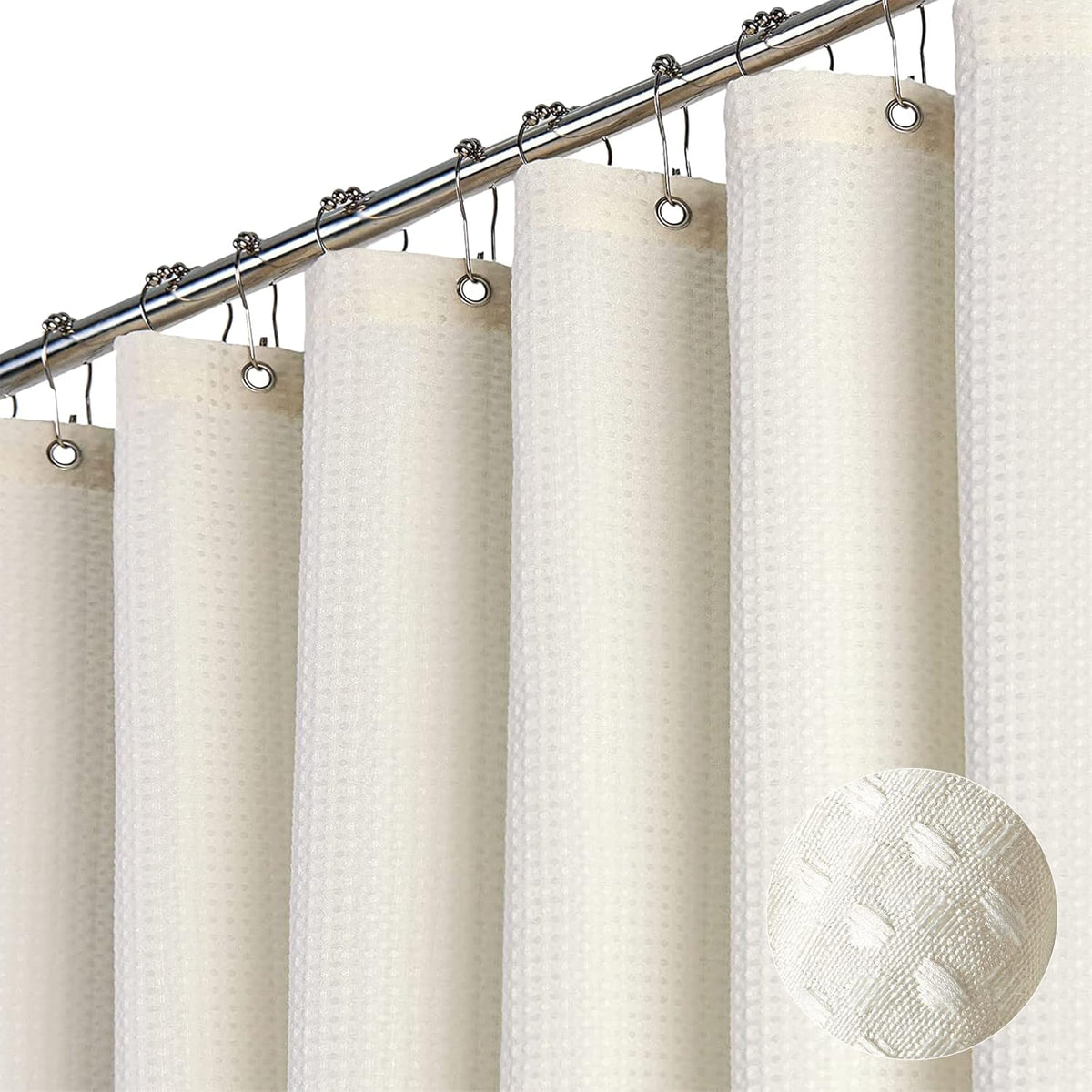 Dynamene Sage Green Shower Curtain - Waffle Textured Heavy Duty Thick Fabric Shower Curtains for Bathroom, 256GSM Luxury Weighted Polyester Cloth Bath Curtain Set with 12 Plastic Hooks，72Wx72H,Green